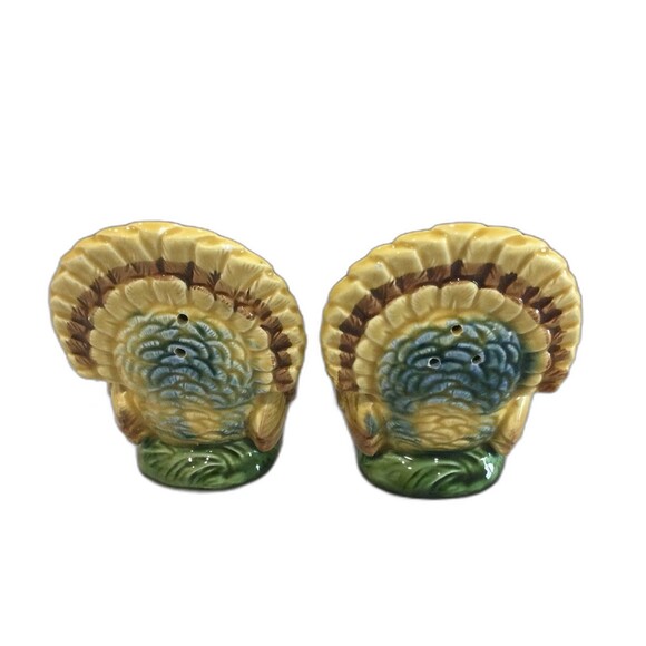 Lefton Male Turkey Salt & Pepper Shakers with Horn of Plenty H7441 - Picture 3 of 9